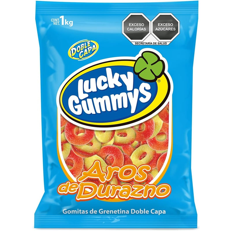 Lucky Gummys Aros de Durazno - Gomitas de Grenetina (1 Kg) | Sabor Frutal | Suaves, Aciditas y Deliciosas