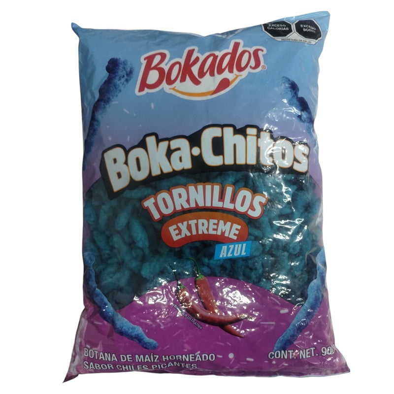 Boka-Chitos Tornillos Extreme Azul 900 g Bokados | Botana de Maíz Horneada Sabor Chiles Picantes