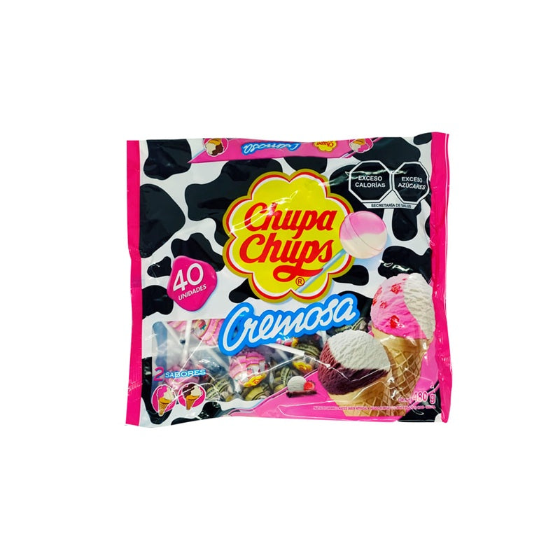 Chupa Chups Cremosa - Paletas de Caramelo Macizo (40 Piezas) | Sabores Fresas con Crema y ChocoVainilla | Ideal para Fiestas