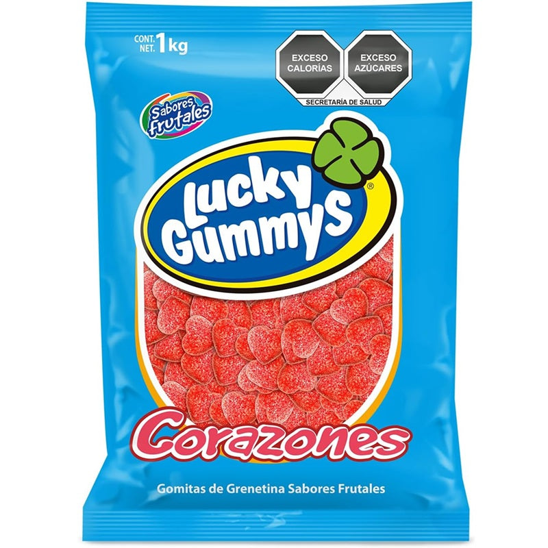 Lucky Gummys Corazones - Gomitas de Grenetina (1 Kg) | Sabores Frutales | Suaves, Aciditas y Románticas