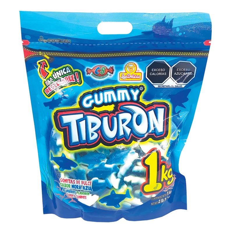 Gomitas Tiburón Las Delicias - Sabor Mora Azul (1kg) | Bolsa Resellable | Gomitas Frutales Suaves