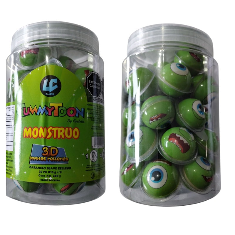 GummyToon Monstruo 3D - Gomitas Rellenas de Caramelo Suave (30 pz x 10 g c/u) | Divertidas y Deliciosas