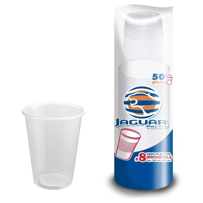 Vasos de Plástico Jaguar 8oz - Paquete con 50 Unidades - Desechables para Bebidas