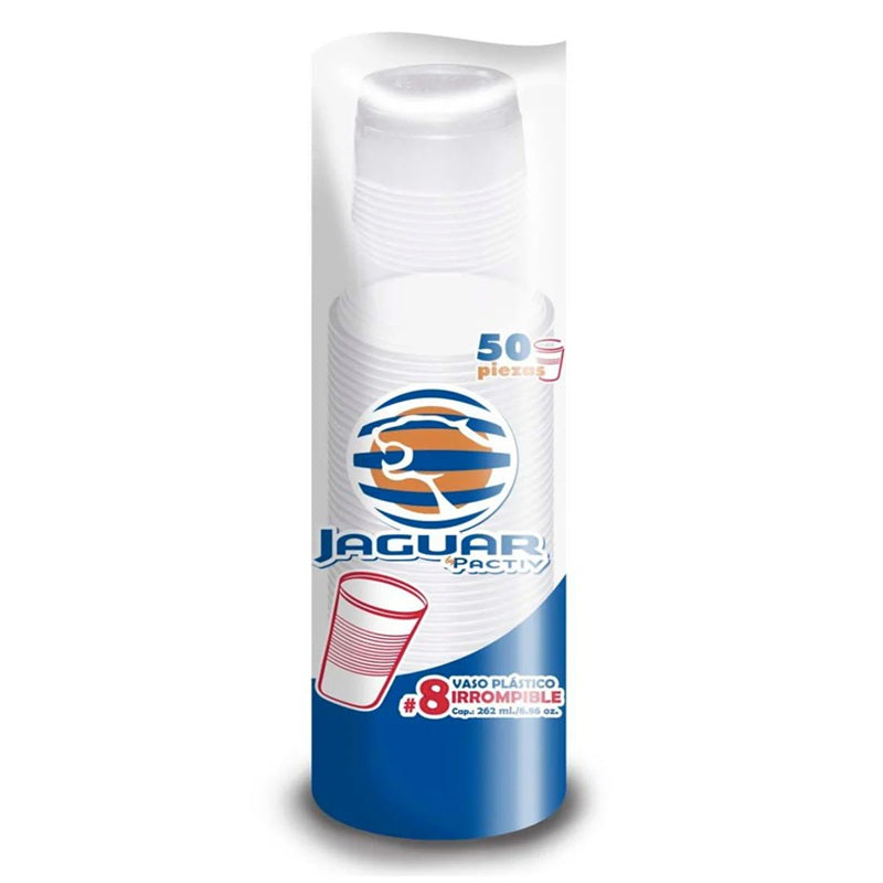 Vasos de Plástico Jaguar 8oz - Paquete con 50 Unidades - Desechables para Bebidas
