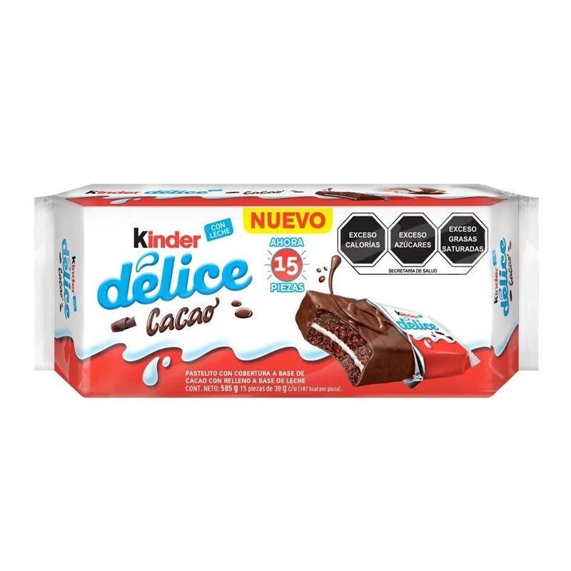 Kinder Delice 15 pz - Pastelito Suave con Cobertura de Cacao y Relleno de Leche | Snack Delicioso