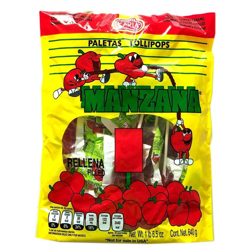 Paleta Manzana Karla - Caramelo Macizo Acidulado Relleno de Chile | ¡Explosión de Sabor!