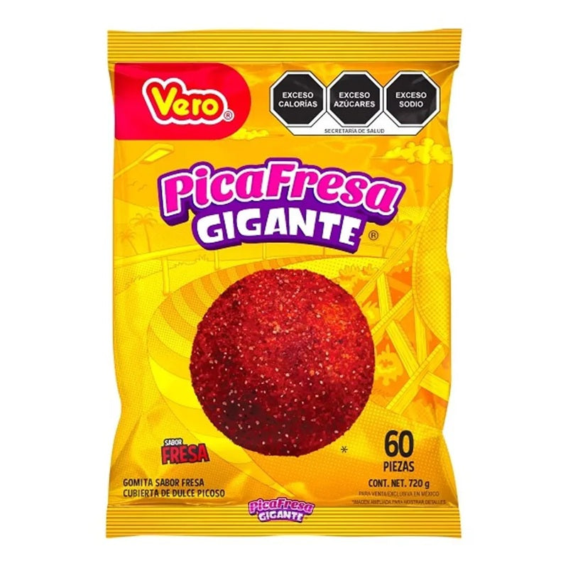 PicaFresa Gigante Vero - Gomitas de Fresa con Dulce Picante - Bolsa 60 Piezas - ¡Dulce y Picosito!