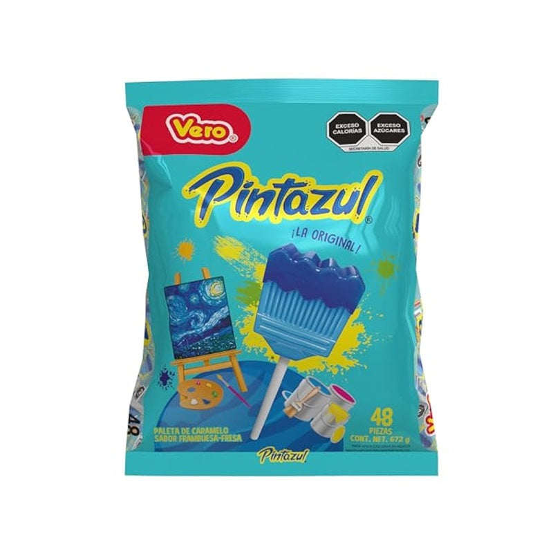 Paleta PintaZul Vero - Caramelo Macizo Sabor Frambuesa-Fresa (48 Piezas) | ¡El Clásico Sabor Mexicano!