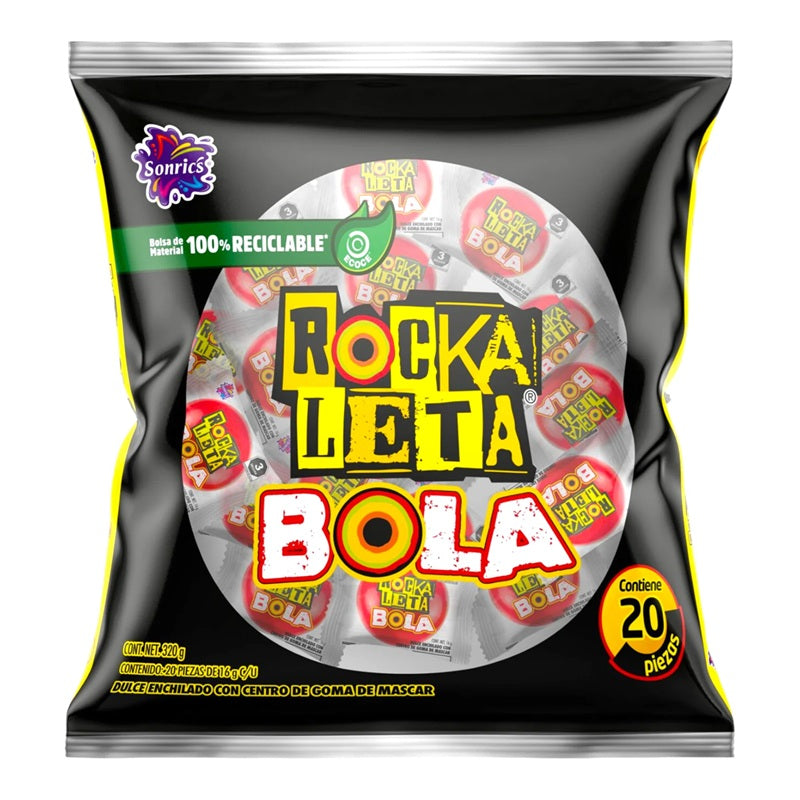 Rockaleta Bola Sonrics - Dulce Enchilado con Centro de Goma (20 Piezas) | ¡Dulce, Picante y Masticable!