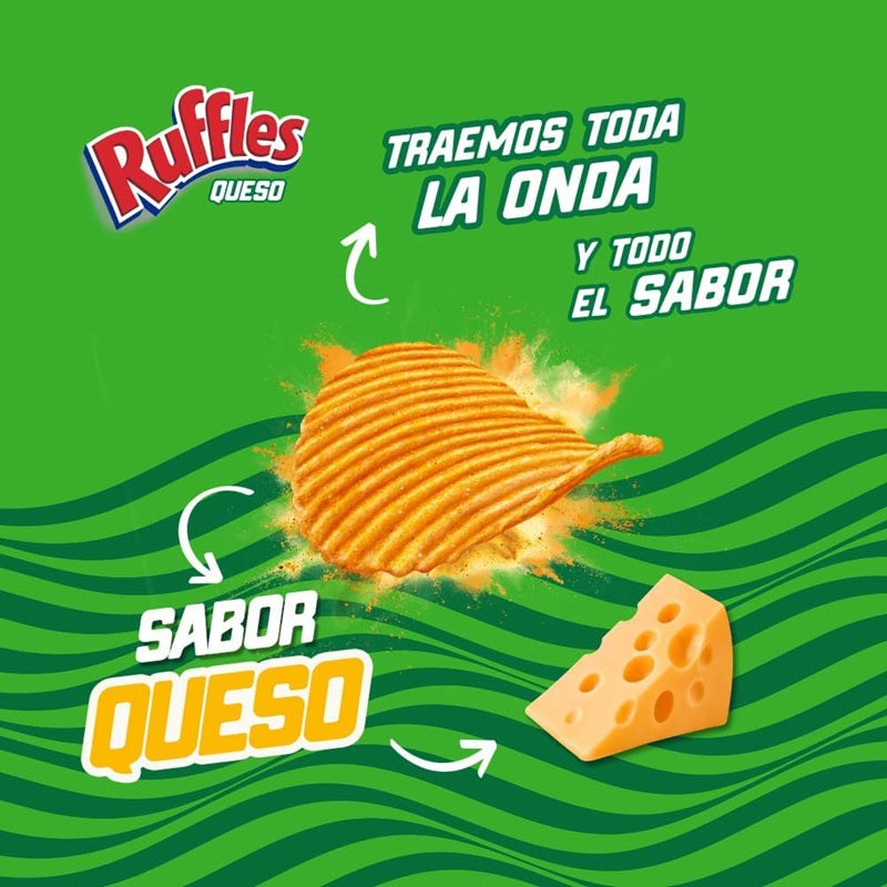 Ruffles Queso 58g - Paquete x10 - Papas Onduladas con Sabor a Queso - Snack para Compartir