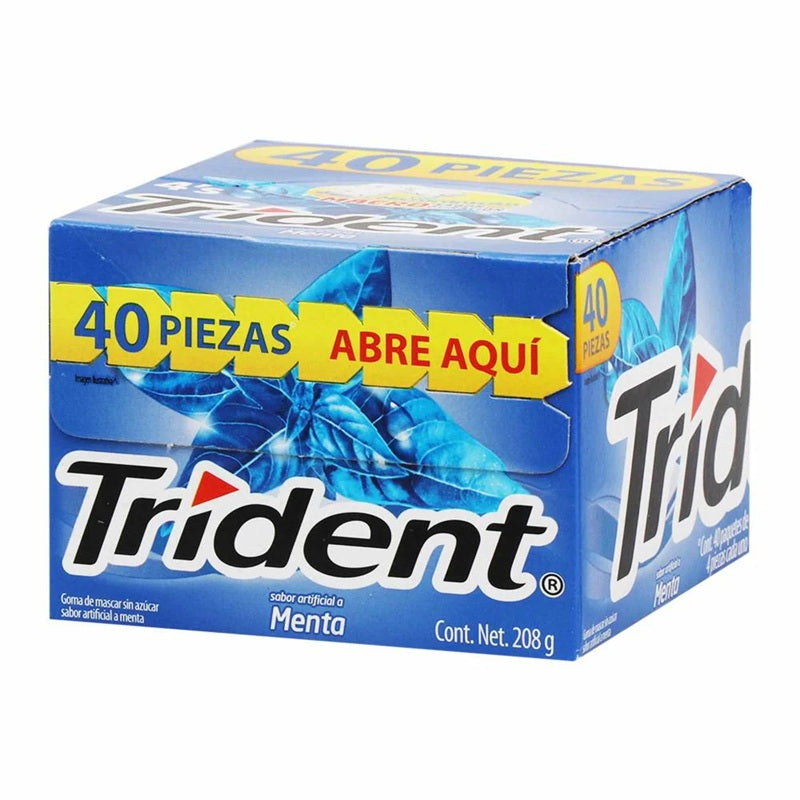 Gomas de Mascar Trident Menta (Paquete 40 unidades x 4 chicles) | Sabor Refrescante | Protección Dental | Ideal para Aliento Fresco