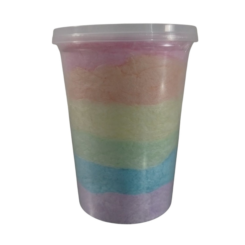 Algodón de Azúcar Arcoíris 120g | 6 Sabores Frutales | Envase Plástico 32 oz (1 unidad)