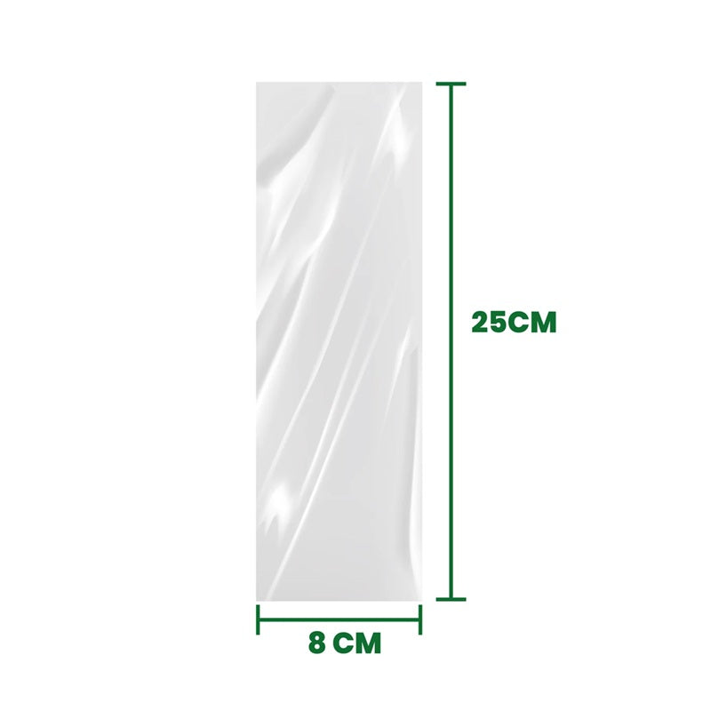 Bolsa Plana Transparente 8x25 cm en Rollo x100 Unidades | Resistente y Práctica