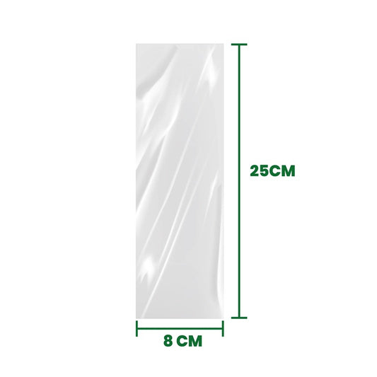 Bolsa Plana Transparente 8x25 cm en Rollo x100 Unidades | Resistente y Práctica