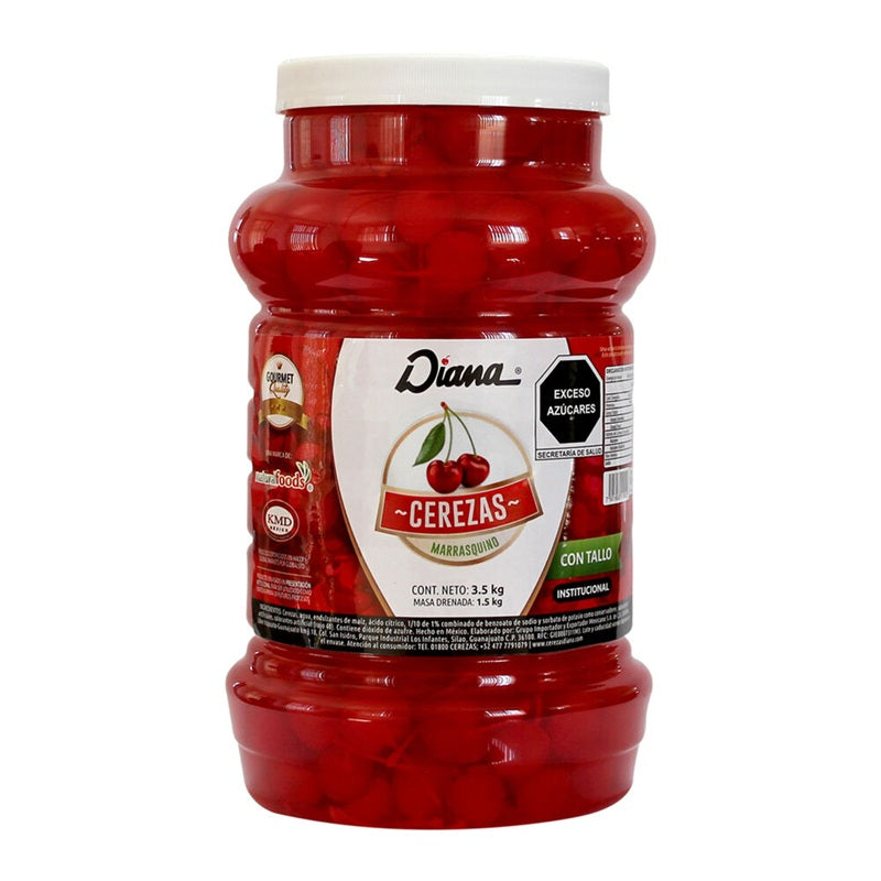Cerezas con Tallo Marrasquino Diana 3.4 kg - Fruta Confitada Premium para Coctelería y Repostería