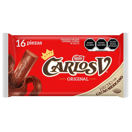 Chocolate Carlos V Original 16 Piezas | Tabletas de Chocolate con Leche Nestlé