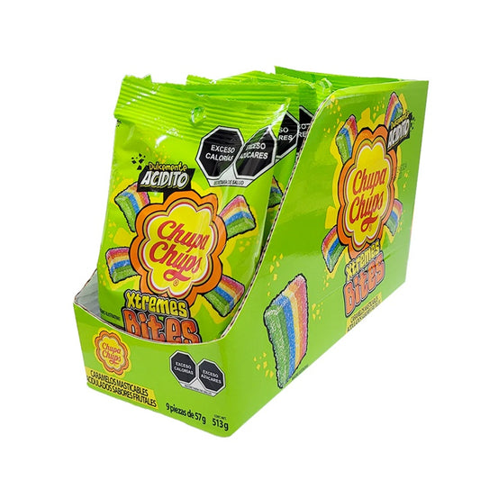Xtremes Bites Chupa Chups - Caramelos Masticables Acidulados (9 Piezas) | Sabores Frutales