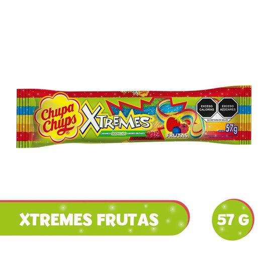 Chupa Chups Xtremes 57 g - Caramelo Masticable Acidulado en Tiras | Sabores Frutales
