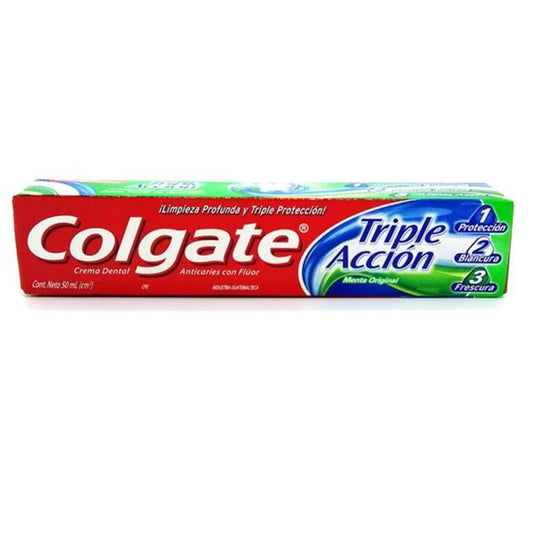 Pasta Dental Colgate Triple Acción 50 ml - Protección Anticaries, Blanqueadora y Aliento Fresco