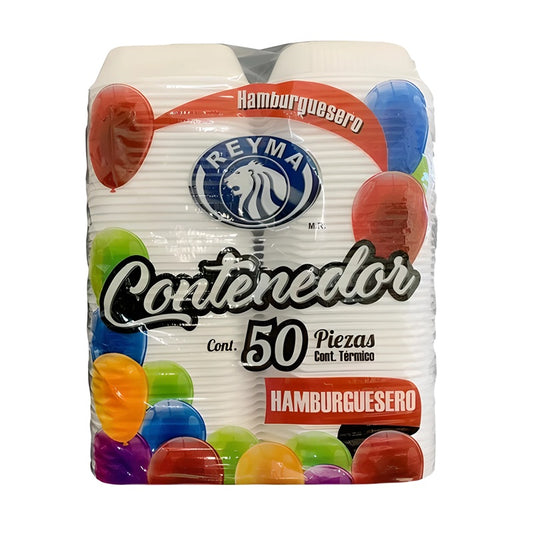 Reyma Contenedor térmico para hamburguesas blanco 50 pzas | Contenedor para alimentos