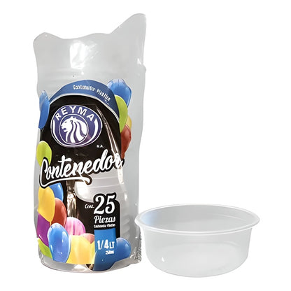 Contenedor Reyma Plástico 1/4L - Paquete x25 Piezas - Ideal para Alimentos