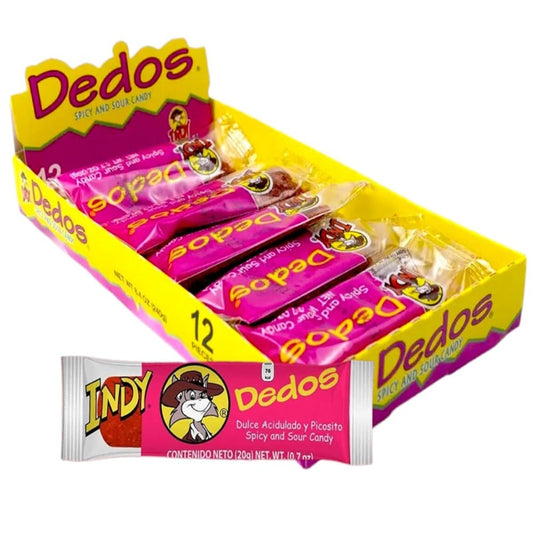 Dedos Indy - 12 Piezas x20g - Dulce Ácido y Picosito - Gomitas Enchiladas en Forma de Dedos