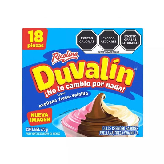Duvalín Trisabor Ricolino - Avellana, Fresa y Vainilla (18 Piezas) | Crema Untable para Niños
