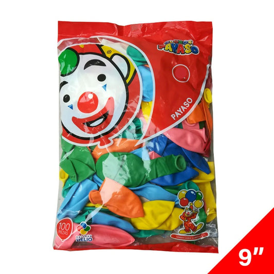 Globo Payaso 9" Colores Surtidos Bolsa con 100 Piezas | Decoración y Fiestas