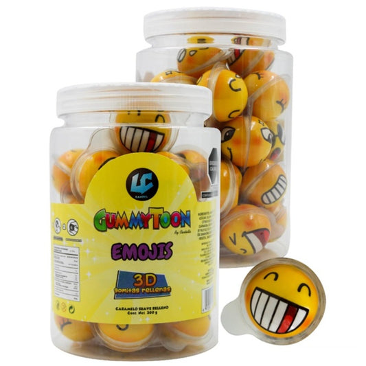 GummyToon Emojis 3D - Gomitas Rellenas de Caramelo Suave (30 pz x 10 g c/u) | Sabores Frutales