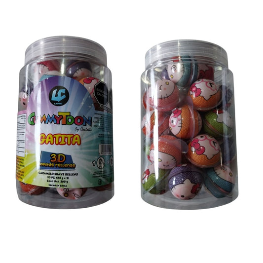 GummyToon Gatita 3D - Gomitas Rellenas de Caramelo Suave (30 pz x 10 g c/u) | Forma Divertida y Sabor Delicioso