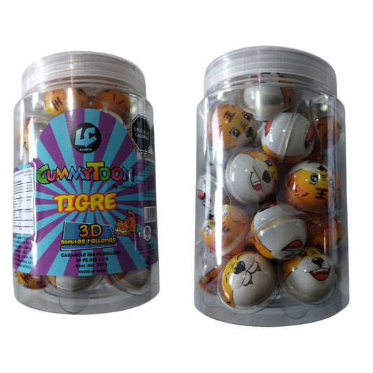 GummyToon Tigre 3D - Gomitas Rellenas de Caramelo Suave (30 pz x 10 g c/u) | Sabores Frutales y Divertidos