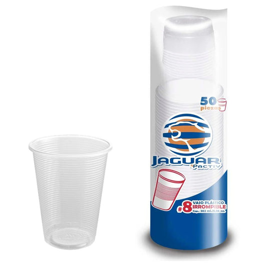 Vasos de Plástico Jaguar 8oz - Paquete con 50 Unidades - Desechables para Bebidas