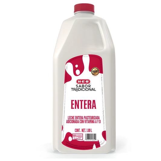 Leche Entera HEB - 1.89L - Fresca y Cremosa - Ideal para Hogares Pequeños