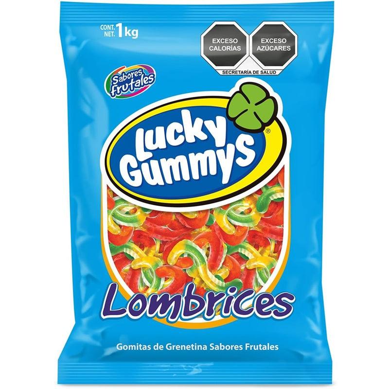 Lucky Gummys Lombrices - Gomitas de Grenetina (1 Kg) | 6 Sabores Frutales Bicolor | Suaves, Aciditas y Divertidas