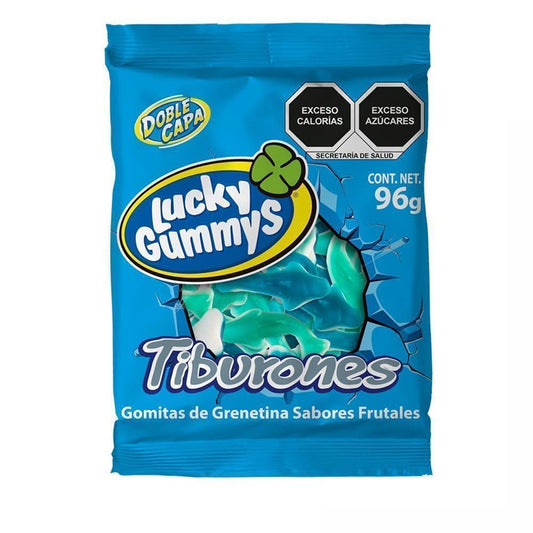 Lucky Gummys Tiburones - Gomitas Frutales (96g) | Sabores Intensos | Textura Suave y Jugosa | Bolsa Individual