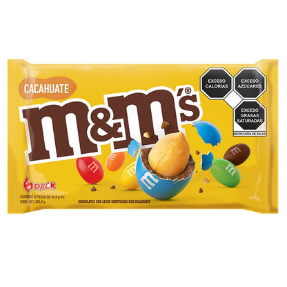 M&M’s de cacahuate MARS | Paquete 6 pzas 44 g c/u | Dulce con maní cubierto de chocolate