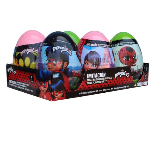 Mega Huevo Sorpresa Miraculous Jelly - 6 Piezas - Gomitas Frutales + Regalo para Fans de Ladybug