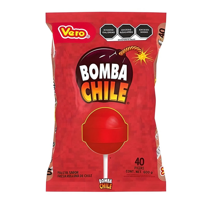 Vero Paleta Bomba Chile 40 pzas | Paleta de fresa con chile