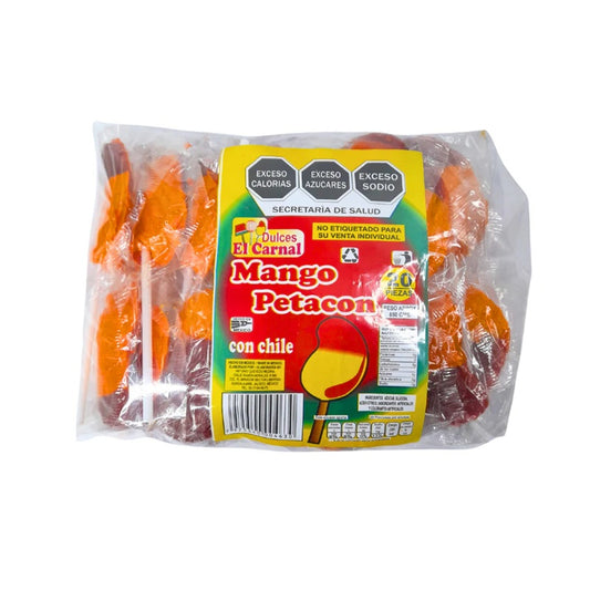 Paleta Mango Petacón con Chile "El Carnal" (20 pz) | ¡Gigante, Picante y Adictiva! | Sabor Mango + Relleno de Chili | Golosina Mexicana