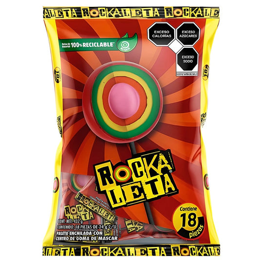 Paleta Rockaleta 18 Piezas Sonrics | Dulce con Chicle y Sabor Picante