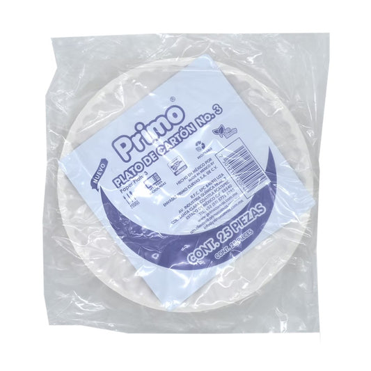 Plato Desechable de Cartón Blanco #3 Primo – 15.2 cm (Ideal para Eventos y Comida Rápida)