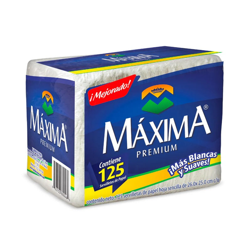 Servilletas Máxima 125 pz | Hoja Sencilla | Económicas y Prácticas | Ideal para Uso Diario, Negocios y Eventos | Paquete Familiar