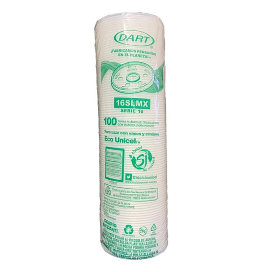Tapa Dart 16SLMX Ranurada - Para Vasos Térmicos 16 oz | Sellado Antiderrames | Paquetes de 20 y 100 Unidades