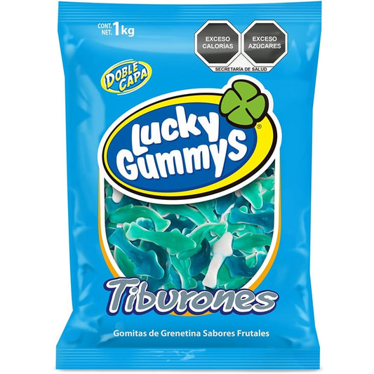 Lucky Gummys Tiburones - Gomitas de Grenetina (1 Kg) | Sabores Frutales | Suaves, Aciditas y Divertidas