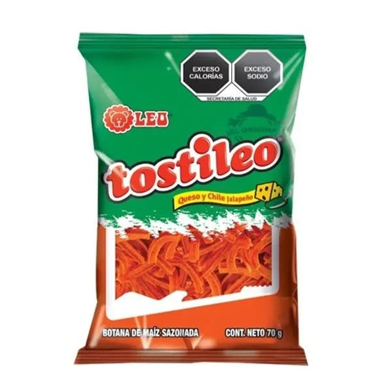 Tostileos Queso-Jalapeño 70g - Paquete x10 - Botanas Leo - Snack Crujiente y Picante