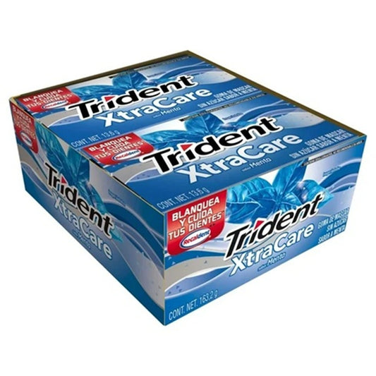Chicles Trident Xtra Care Menta (Paquete 12 Unidades) | 195.8g | Protección Dental + Aliento Fresco | Sabor Clásico Refrescante