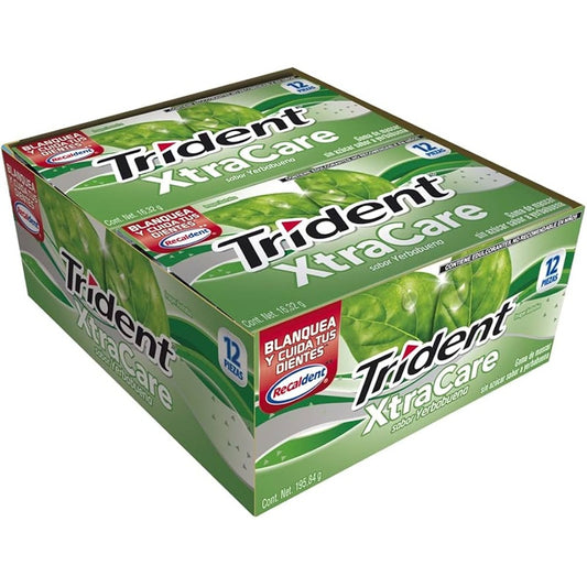 Chicles Trident Xtra Care Sabor Yerbabuena (Paquete 12 unidades) | 195.8g | Protección Dental + Aliento Fresco | Ideal para Uso Diario