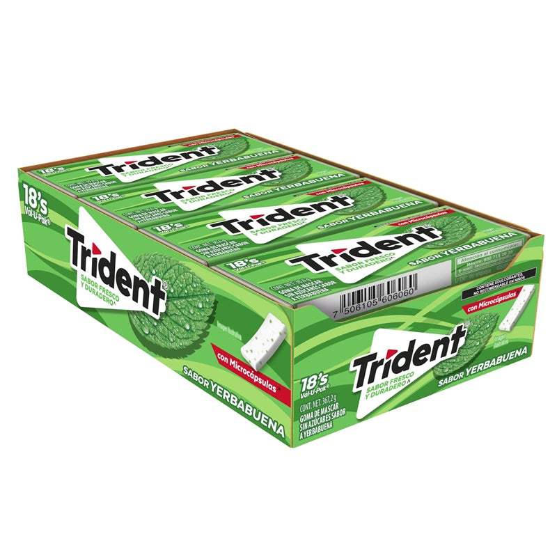 Trident Yerbabuena Val-U-Pack 18's | 367g | Chicles Sin Azúcar | Frescura Intensa y Duradera | Protección Dental | Ahorro Familiar
