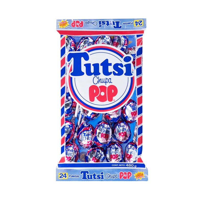 Tutsi Pop - Paletas de Caramelo Macizo Sabor Cereza (24 Piezas) | ¡Con Relleno de Goma de Mascar!