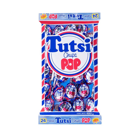 Tutsi Pop - Paletas de Caramelo Macizo Sabor Cereza (24 Piezas) | ¡Con Relleno de Goma de Mascar!